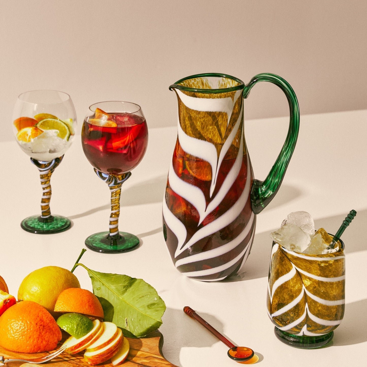 Tortoiseshell & White Swirl Artisan Glass Pitcher