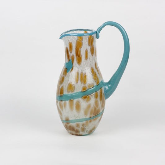 Handcrafted Turquoise & White Art Glass Pitcher