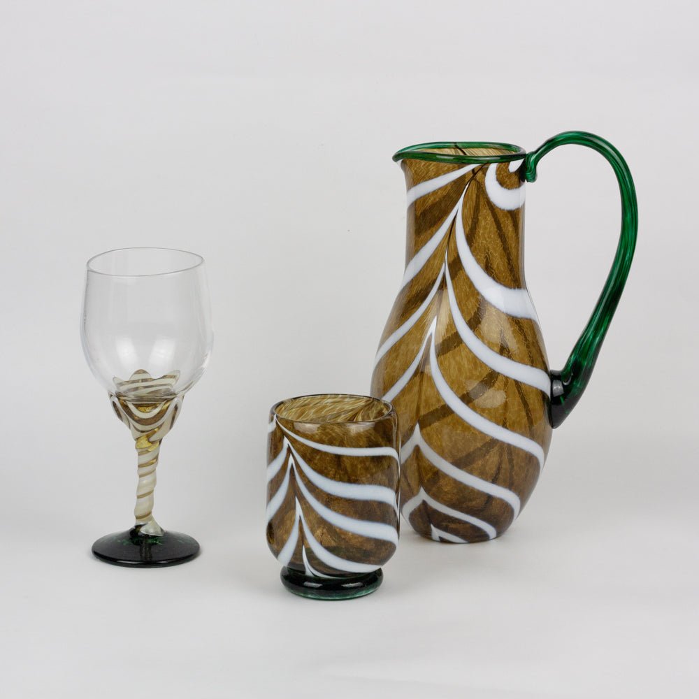 Tortoiseshell & White Swirl Artisan Glass Pitcher