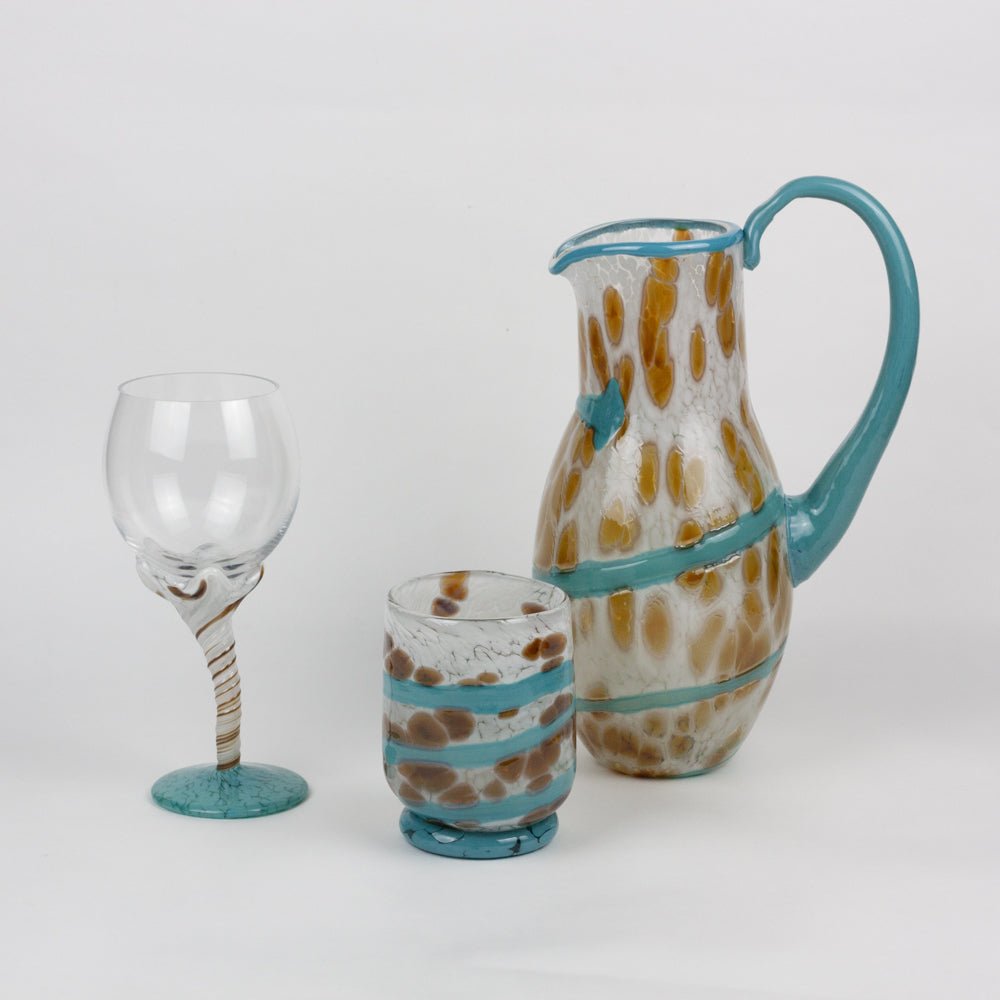 Handcrafted Turquoise & White Art Glass Pitcher