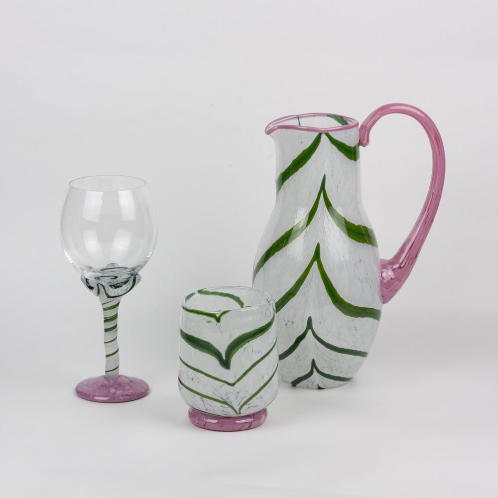 Green & Pink Swirl Handmade Glass Pitcher